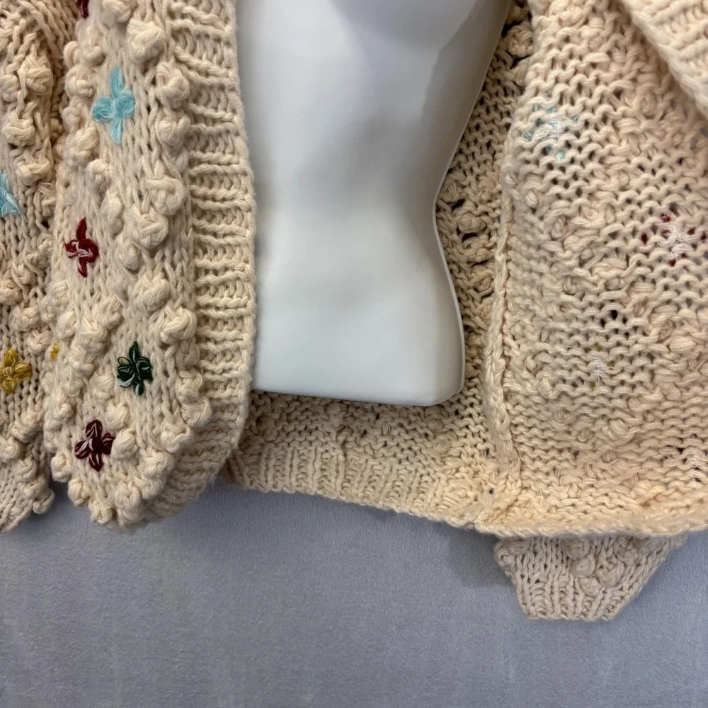 SAACHI Aria Anthropologie Popcorn Knit Cardigan Sweater S Chunky Rainbow Cottage